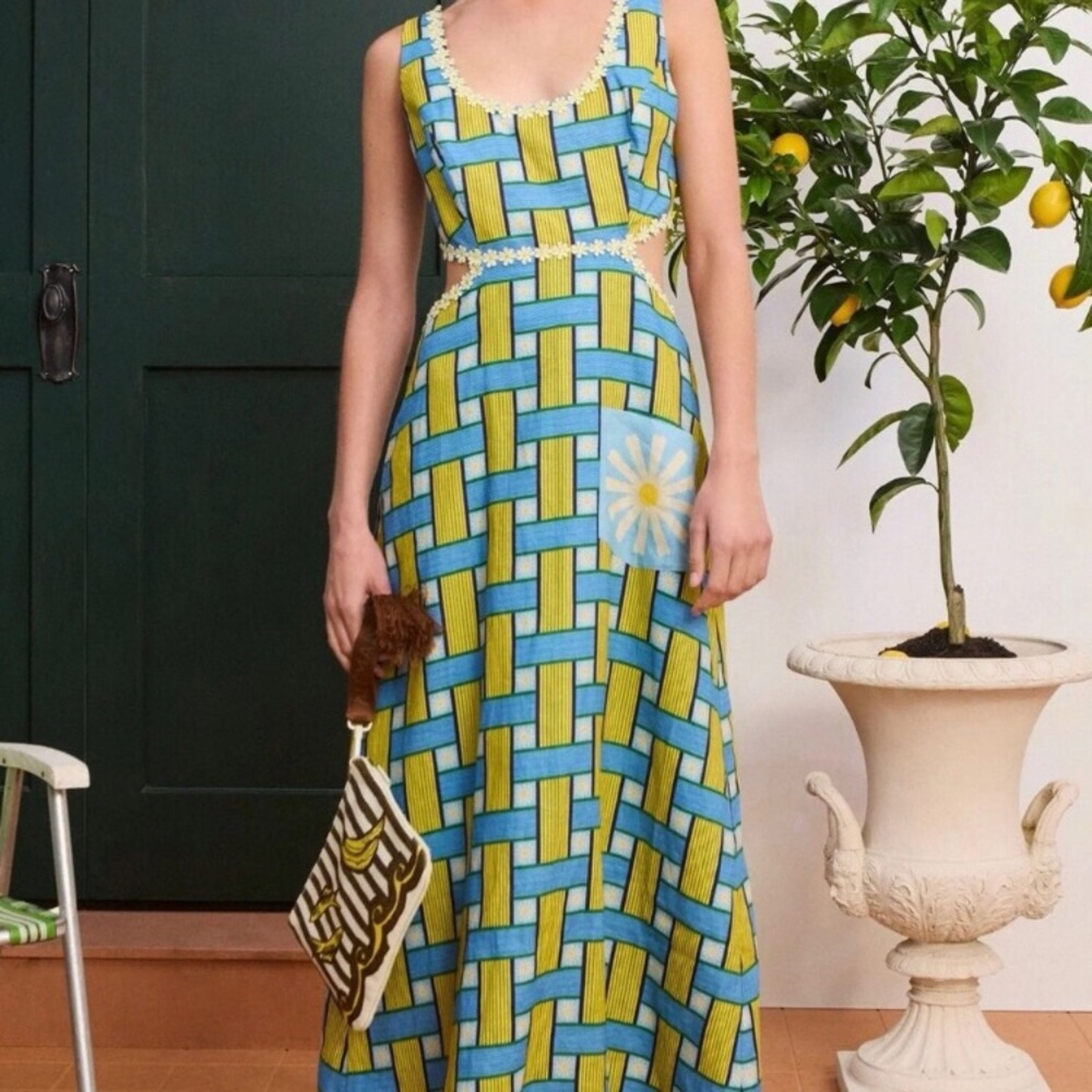 Alemais Sunlounge Dress exclusive Blue and Yellow Geometric Maxi Dress